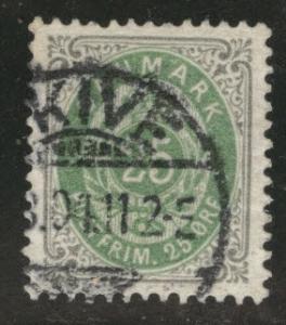 DENMARK  Scott 50 used 1898 stamp CV$19.50 corner crease