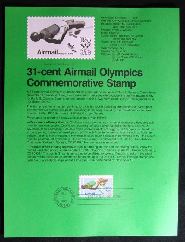 US Souvenir Page SP474 C97 Olympics SCV $3.50 L0