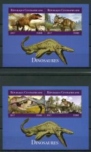 Central African Republic 2017 MNH Dinosaurs 2x 2v M/S T-Rex Triceratops Stamps