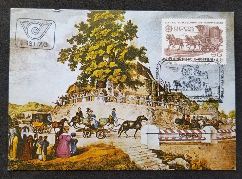 Austria EUROPA CEPT 1st Horse Drawn Railway Linz Freistadt Budweis 1980 maxicard
