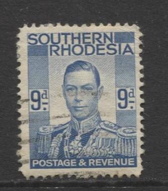 Southern Rhodesia- Scott 48 - KGVI - Definitive -1937 -FU- Single 9d Stamp