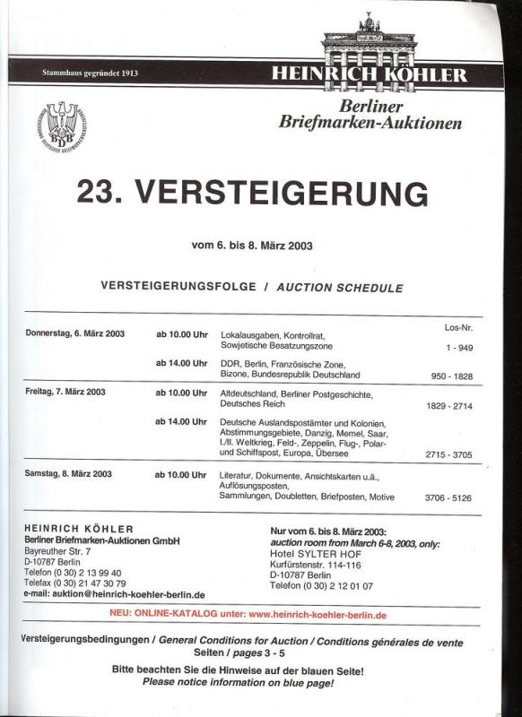 Kohler: Sale # 23  -  23.Versteigerung, Heinrich Kohler M...