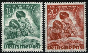 GERMANY BERLIN 1951 STAMP DAY SET UNUSED (MH) SG B80-81 Wmk.M7 P.14 SUPERB