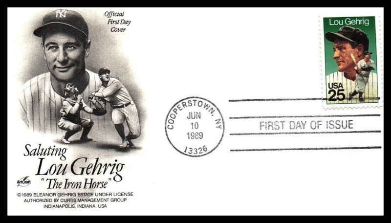 1989 Lou Gehrig The Iron Horse baseball legend Sc 2417 with ArtCraft cachet