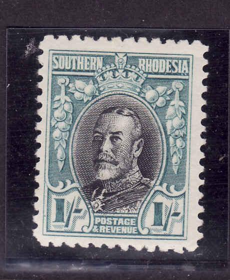 Southern Rhodesia-Sc #26a-unused,hinged 1sh turq bl & blk KGV-1936-