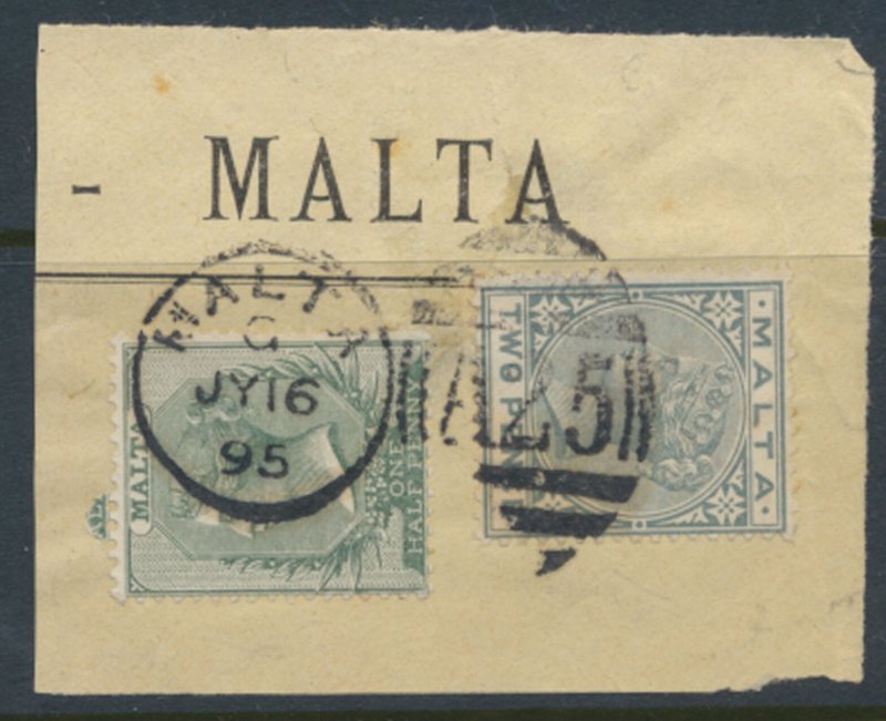 Malta SC# 8 , 10  SG 20 , 23 (1885) pair on piece see scans and details 