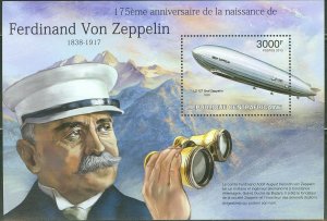 CENTRAL  AFRICA 2013 175th BIRTH ANNIVERSARY FERDINAND   VON ZEPPELIN  S/S  NH