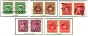 Canada Sc 263-7 1942 G VI  coil stamp pairs used