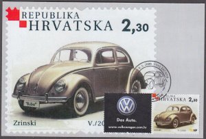 CROATIA Sc # 686 MAXIMUM CARD - 2008 VOLKSWAGON BEETLE, with LABEL