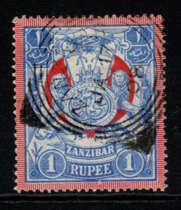 ZANZIBAR SG220a 1904 1r BLUE & RED WMK SIDEWAYS FINE USED