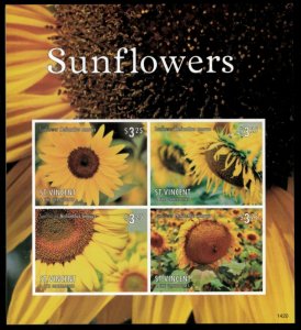 St. Vincent 2014 - Sunflowers - Sheet of 4 IMPERF Stamps - MNH