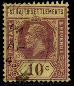 MALAYSIA - Straits GV SG231b, 10c purple/brt yellow, FINE USED. DIE II