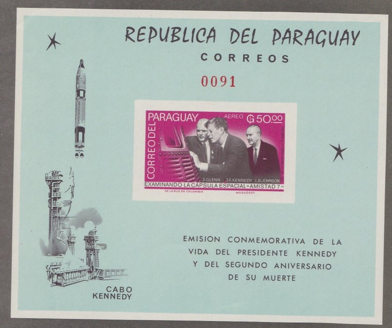 Paraguay # 894a, John F. Kennedy, Space Capsule, Imperf, NH, 1/2 Cat.