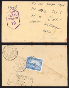 Aden KGVI 1a on RAF Censor Cover to India