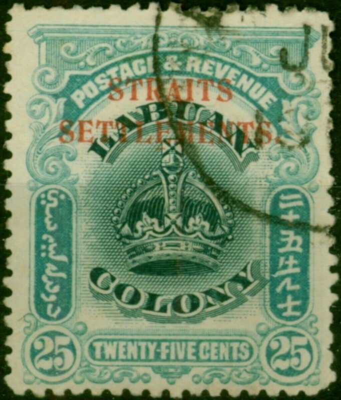 Straits Settlements 1907 25c Green & Greenish Blue SG149 Fine Used