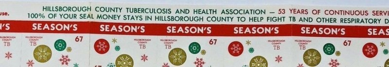 1967 Christmas Seals Florida Hillsborough County Sheet of 80 Stamps 