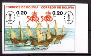 Bolivia 1987 Sc#749a 500th.Anniversary America/Columbus Ships PAIR IMPERFORATED