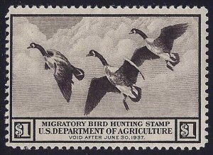 RW3 - $1 F-VF Canada Geese Duck Stamp Mint NH Cat $350 