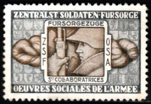 Vintage Switzerland Charity Poster Stamp Welfare Trains Central Soldiers Care
