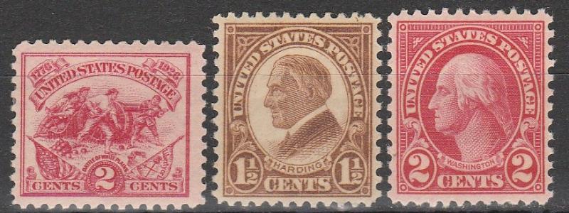 US #629, 633-4  F-VF Unused  CV $3.70  (A8098)