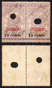 Ceylon BF49 15 cents of 20c lilac PAIR Opt Judicial