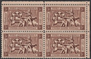 SC#1071 3¢ Fort Ticonderoga Block of Four (1955) MNH