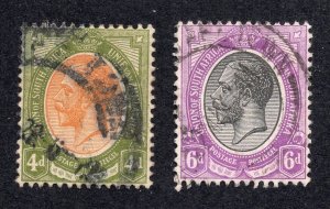 South Africa 1913 4p & 6p George V, Scott 9-10 used, value = $1.40