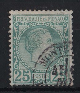 Monaco 1885 25c blue-green sg6 fine used cat £100