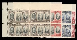 Sarawak #155-158 Cat$79, 1946 8c-$1, complete set in blocks of four, never hi...