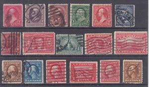 US Sc 265/465 used 1895-1916 issues, 17 different, sound, F-VF group
