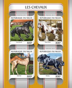 Farm Animals Horses Stamps Niger 2017 MNH Friesian Tinker Akhal-Teke Horse 4v MS