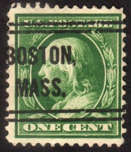 1910, US 1c, Franklin, Used, Boston precancel, Sc 374