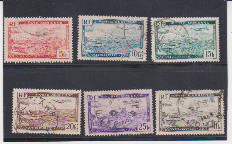 *ALGERIA, SCOTT # C1-C6(6),1946 AIR POST PLANE OVER HARBOR ISSUE USED