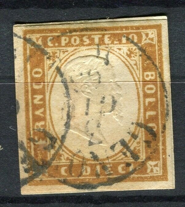 ITALY; SARDINIA 1855 early Imperf classic issue fine used Shade of 10c. value