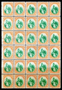 Guatemala 1881 Sc#25 BIRD QUETZAL 20c Block of 30 Stamps Folded MNH