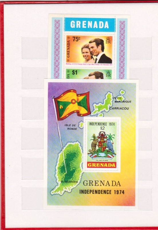 COLLECTION OF GRENADA STAMPS & M/S IN SMALL STOCK BOOK - 60 ITEMS