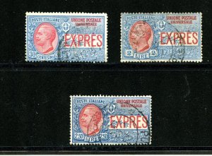 Italy #E6-E8 (IT242) comp 1908-26 Victor Emmanuel III, Used, F-VF,CV$174.50