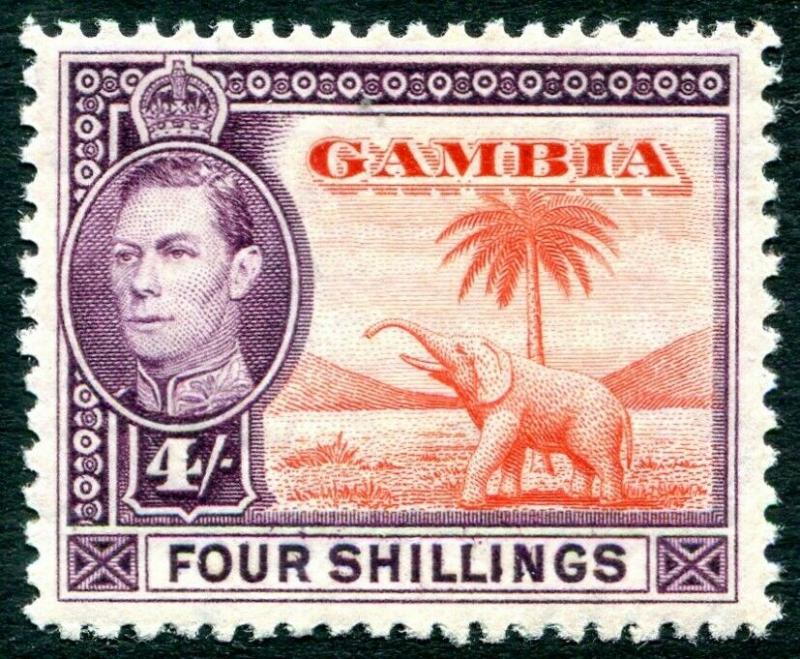 GAMBIA-1938-46  4/- Vermilion & Purple Sg 159 MOUNTED MINT V30758