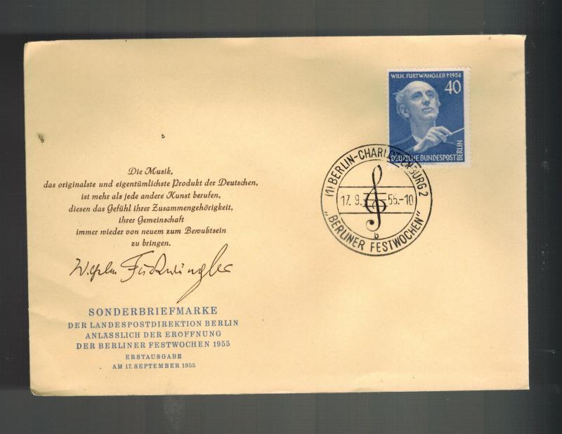 1955 Berlin West Germany First Day Cover # 9N115 Wilhelm Furtwangler Musician