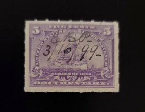 1898 5c U.S. Internal Revenue, Battleship, Documentary, Lilac Scott R167