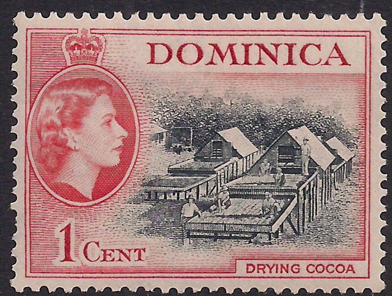 Dominica 1954 - 62 QE2 1ct Black & Vermilion Drying Cocoa MM SG 141 ( F735 ) 