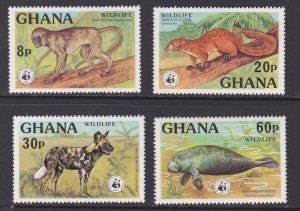 Ghana # # 621-624, WWF - Wildlife, NH, 1/2 Cat.