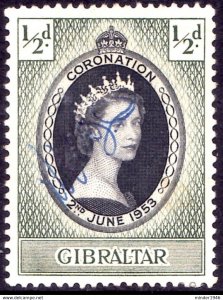 GIBRALTAR 1953 QEII ½d Black & Bronze-Green, Coronation SG144 FU