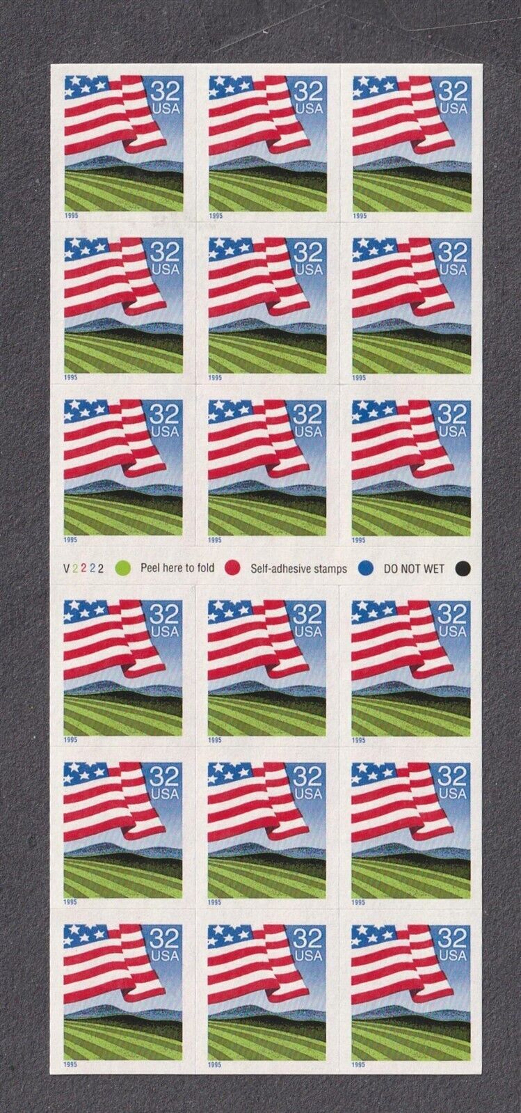 V1433 32c Atm Booklet Pane Of 18 Stamps Flag Over Field Us 2919a Mnh Rare United States 