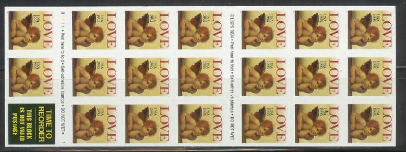 2949a Cherub Love F-VF MNH bklt pane of 20 #B1111-1