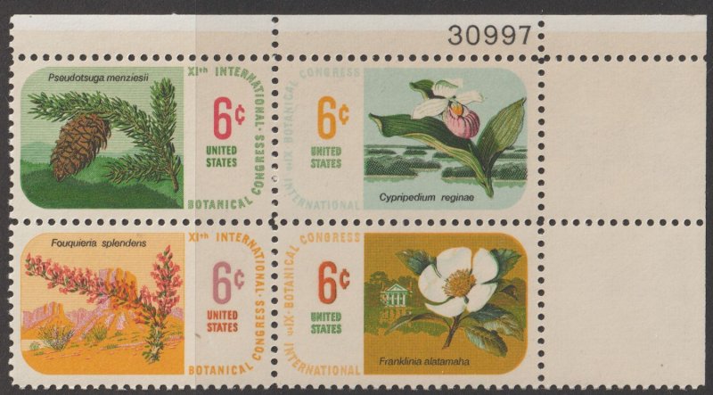U.S.  Scott# 1379a 1969 XIth Botanical Congress Issue XF MNH Plate Block #30997