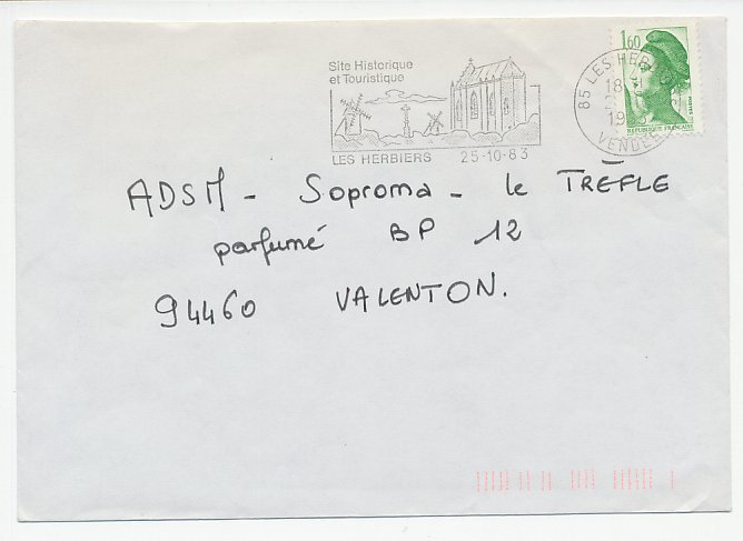 Cover / Postmark France 1983 Windmill - Church