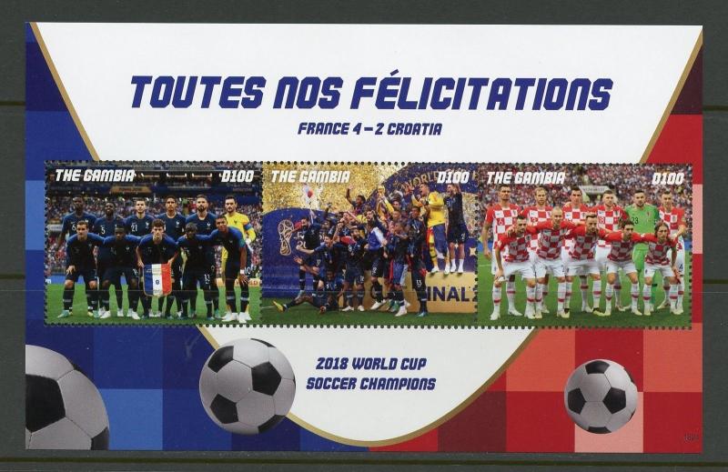 GANBIA 2018 WORLD CUP SOCCER  CHAMPIONS   SHEET MINT NEVER HINGED