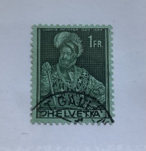 Switzerland 1941 Scott 275 used - 1fr, Ludwig Pfyffer