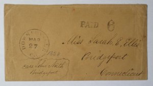 1854 Downieville Sierra CA Pd 6 Stampless Cover Care John North Bridgeport CT